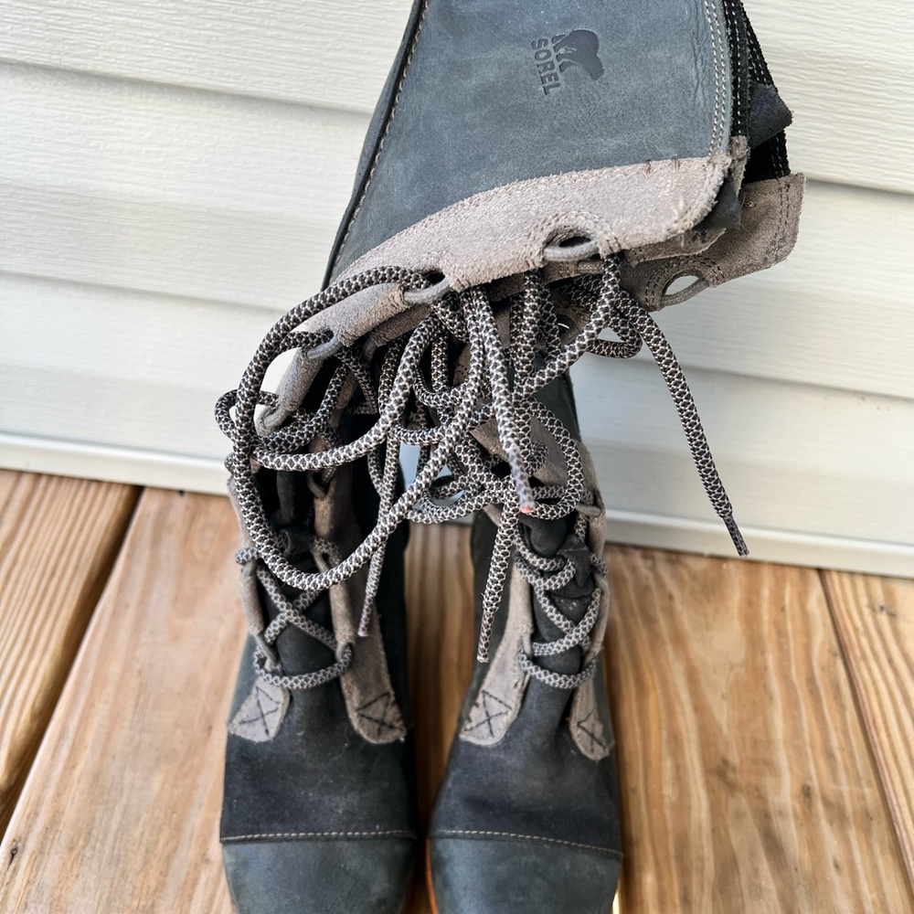 Sorel Cate the Great Tall Wedge Women's Gray Lace-Up Boots